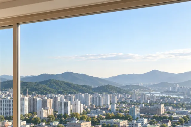 광역시 도심의 아파트와 낮은 산이 보이는 풍경 연출 사진